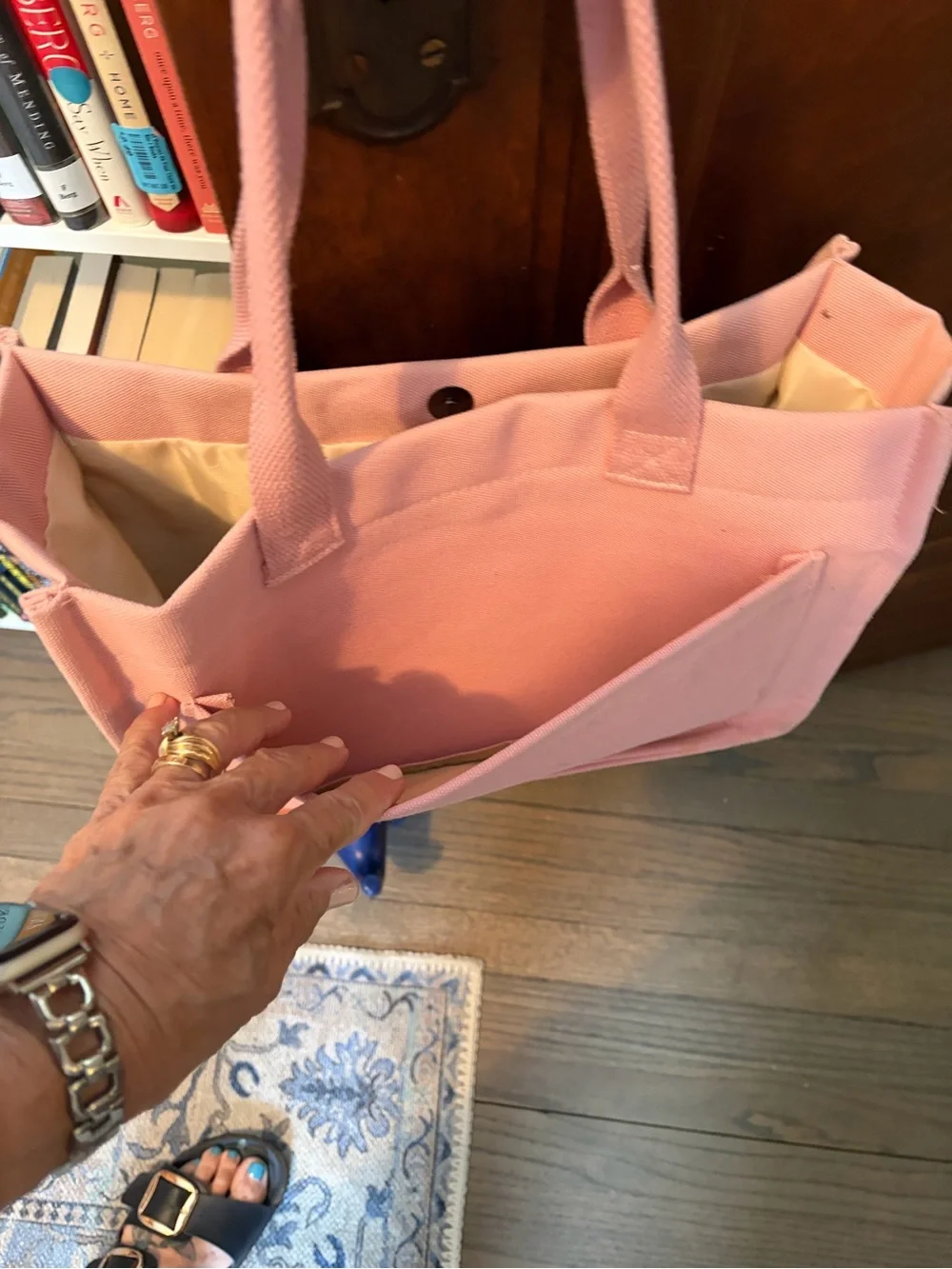 Canvas Tote Organizer Bag in Light Pink - ZHIVO Style